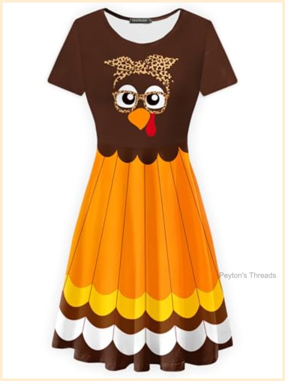 Halloween Printed Short Sleeve Tunic Dress Elastic Waist Round Neck A-Line
